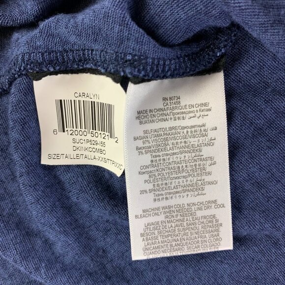 BCBG Maxazria Shirt Womens XXS Blue Black Pullover Stretch Peplum‎ Jacquard - Picture 12 of 12